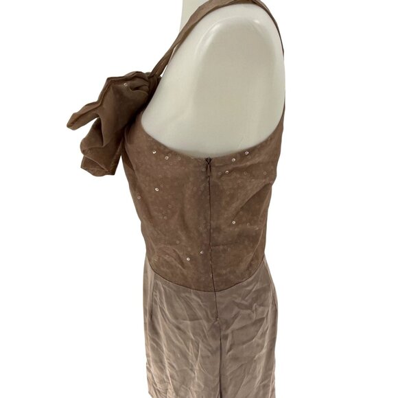 Sheri Bodell Womens M Brown Silk Bow Sequin Halter Dress, M - Picture 3 of 11